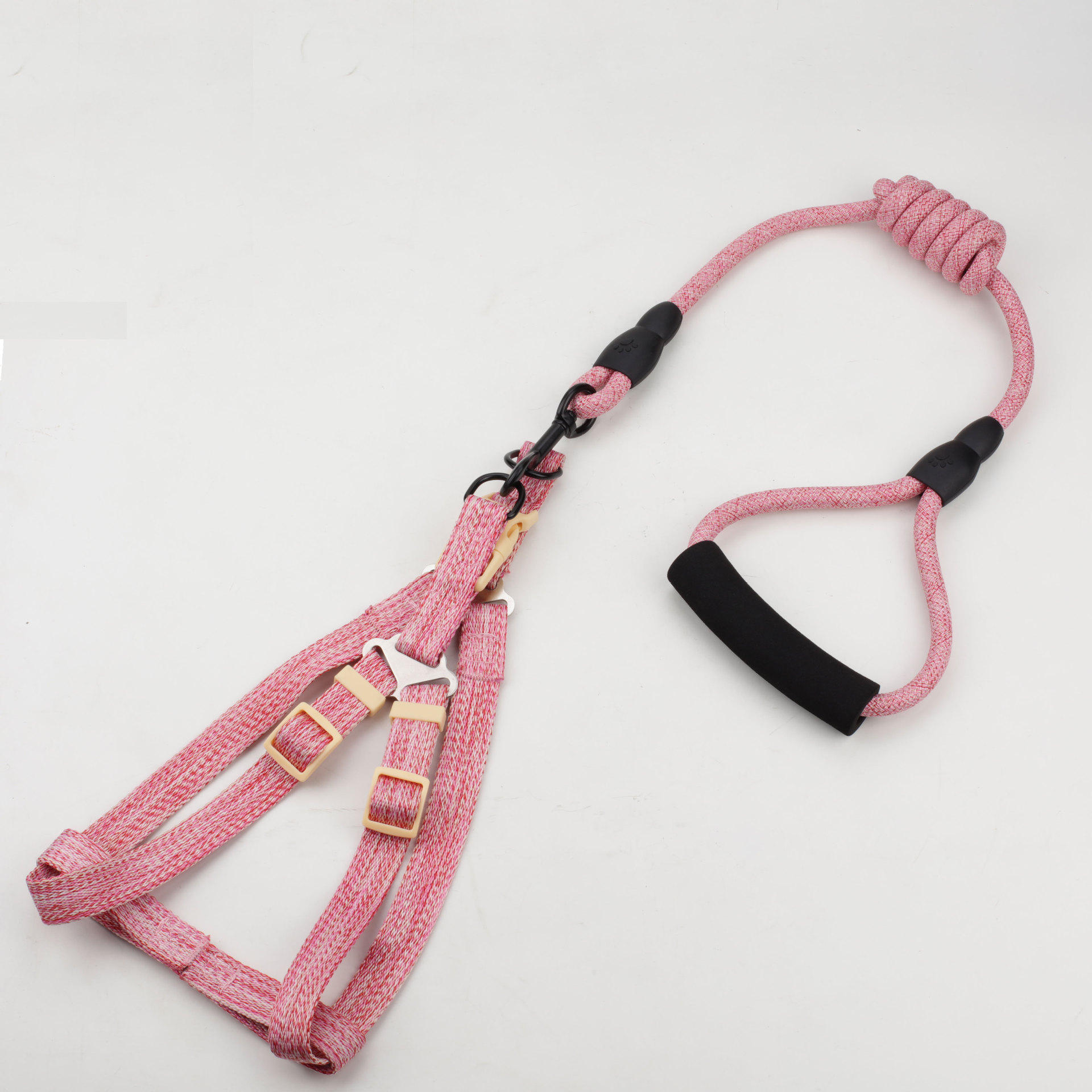 宠物胸背牵引套装批发直销 狗狗胸背带拉棉麻亚麻款 舒适泡棉把手