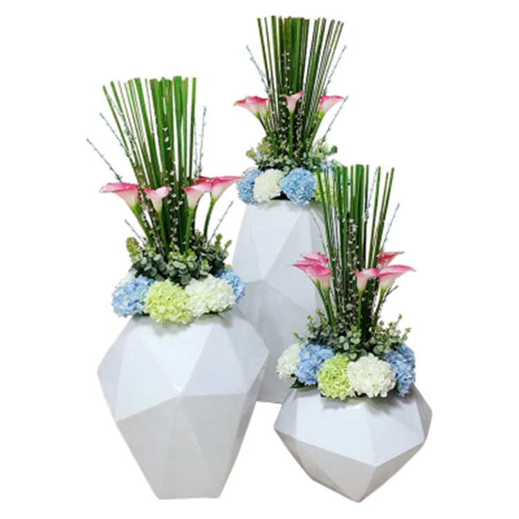 拼接三角形玻璃钢落地大花瓶干花插花花器摆件商场酒店现代装饰品