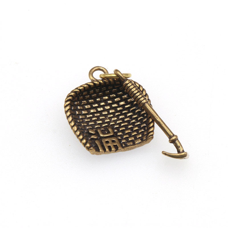 老铜器五谷丰登钥匙扣黄铜簸箕汽车挂件金属挂饰钥匙链 地摊产品