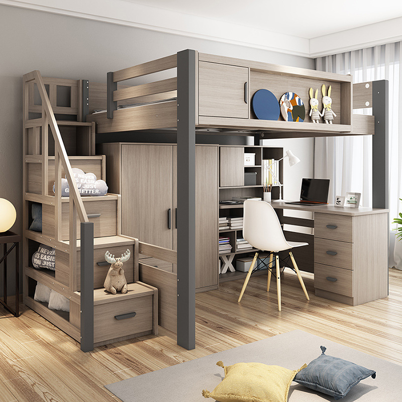 儿童房高低双层上下铺床家用大人两层 组合小户型上床下书桌