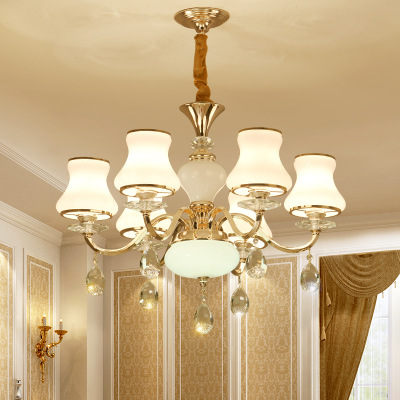 玉石遥控变色客厅吊灯欧式餐厅简约卧室创意奢华复式楼锌合金灯具