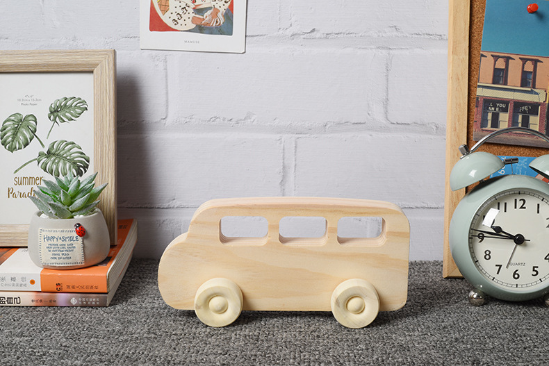 幼儿积木小车儿童玩具木头桌面摆件木制玩具车木质工艺玩具车