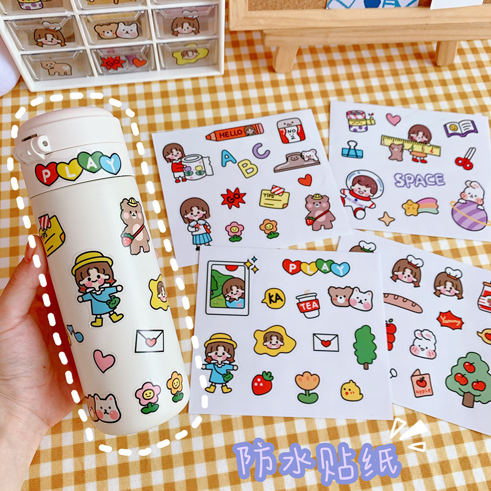 Korean Ins Cute Girl Stickers Journal Stickers Diy Sealing Paste Phone Case Decorative Stickers Student Diary Stickers