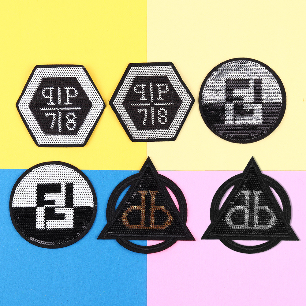 清欢辅料2厘亮片潮牌品牌运动服装布贴圆形字母外贸跨境货源批发