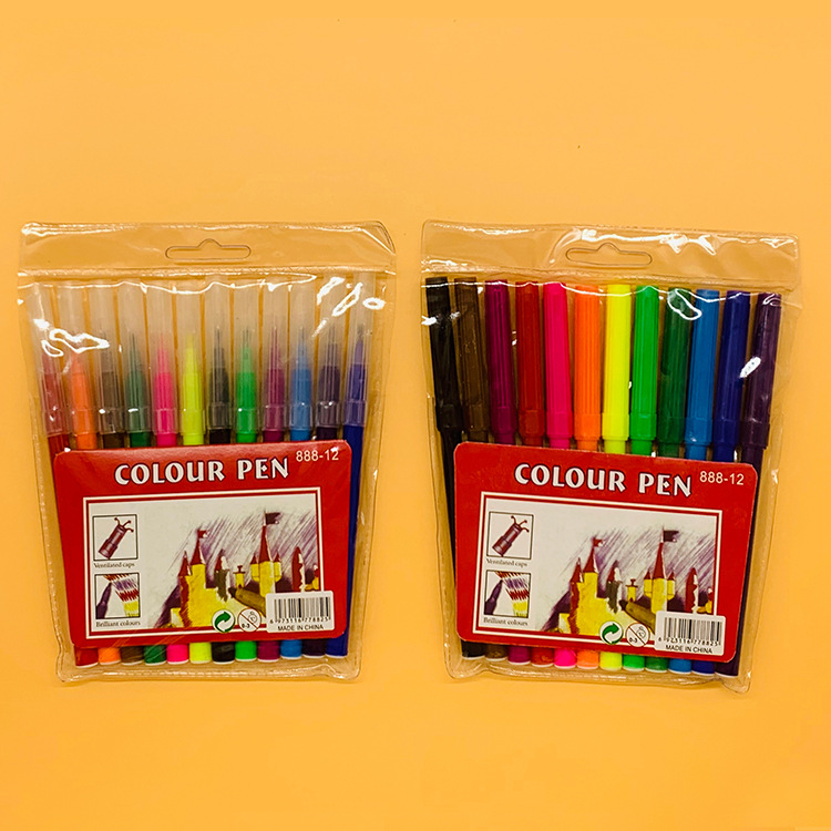 环保无毒优质水彩笔厂家直销彩盖透明盖水彩笔88812色