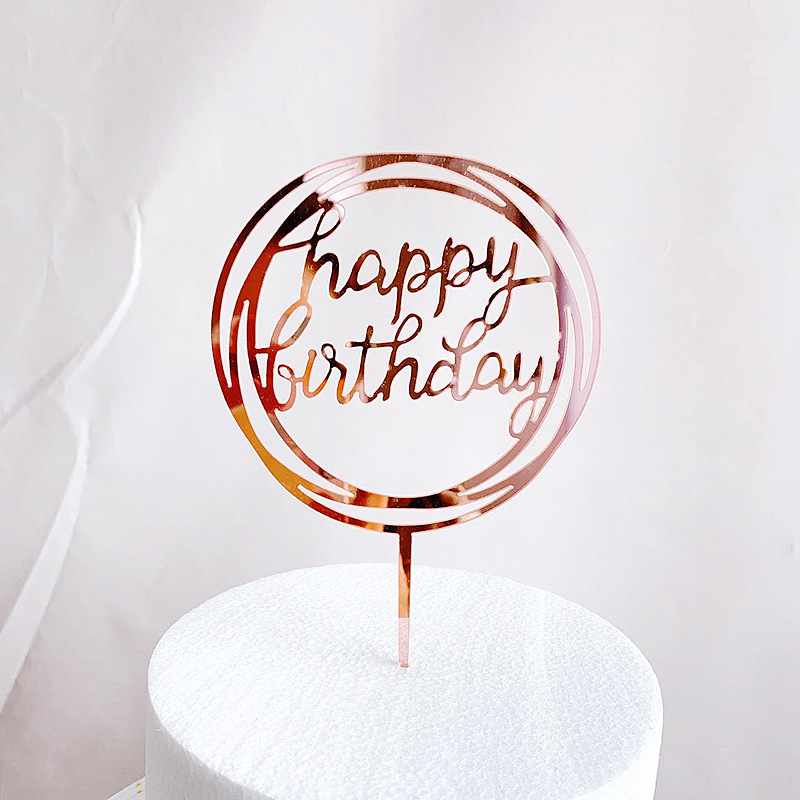 Cross-Border Ins Style Birthday Cake Decoration Factory Direct Sales Rose Gold English Birthday Acrylic Cake Insertion