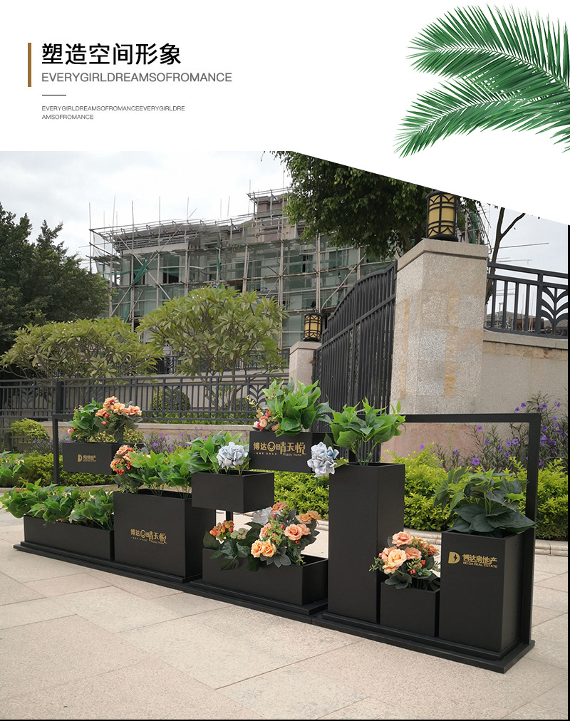 新款创意玻璃钢花箱组合商业街大号花盆别墅售楼部小区户外花架