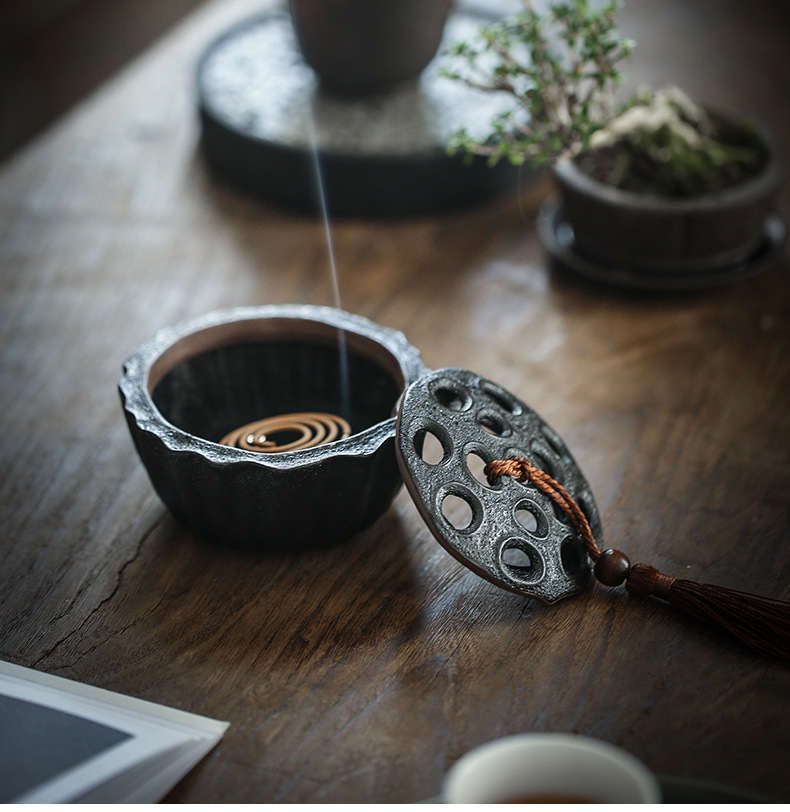 创意莲蓬香炉禅意熏香盘香沉檀香炉香插家用室内净化空气茶道摆件