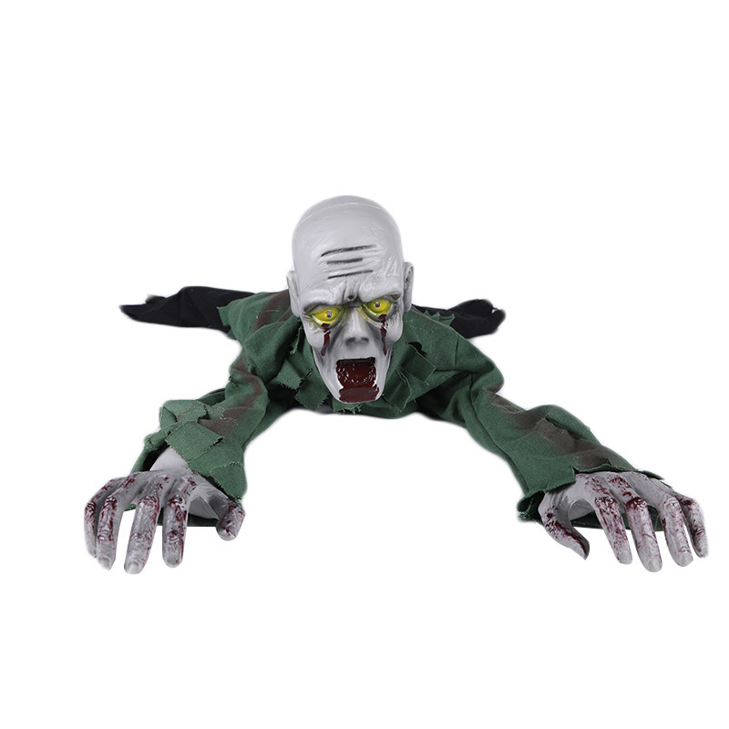 万圣节吊鬼密室鬼屋酒吧装饰道具恐怖光控骷髅头 电动爬行鬼丧尸