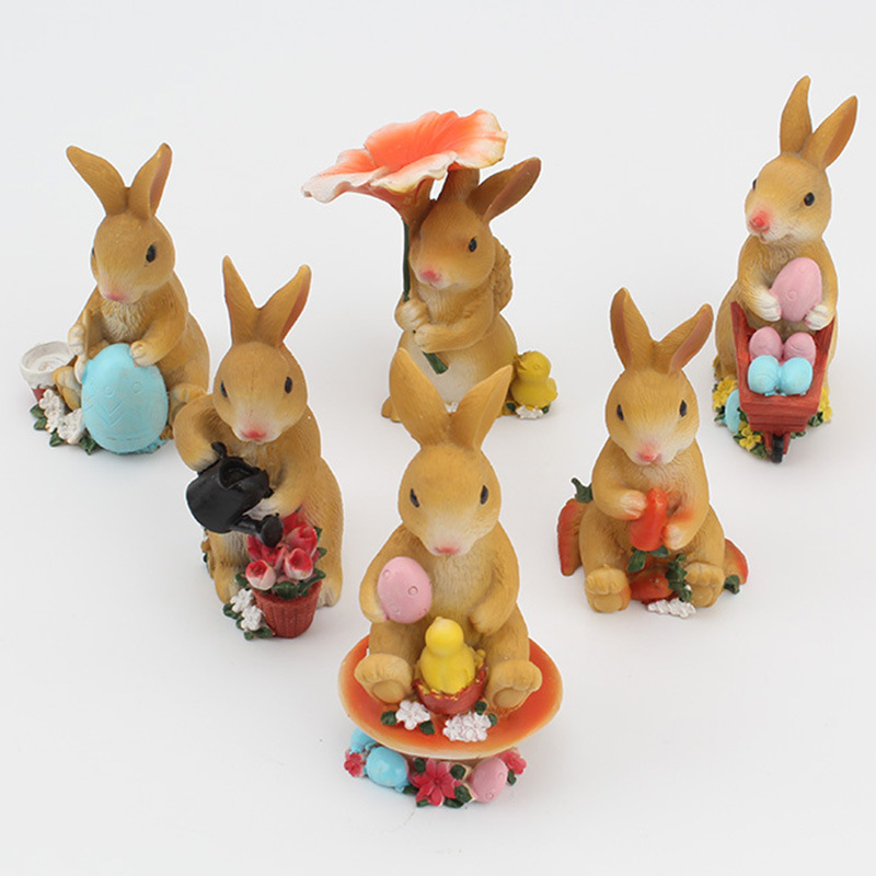 六只装可爱卡通彩绘小兔子摆件花园桌面仿真动物装饰摆件创意家居