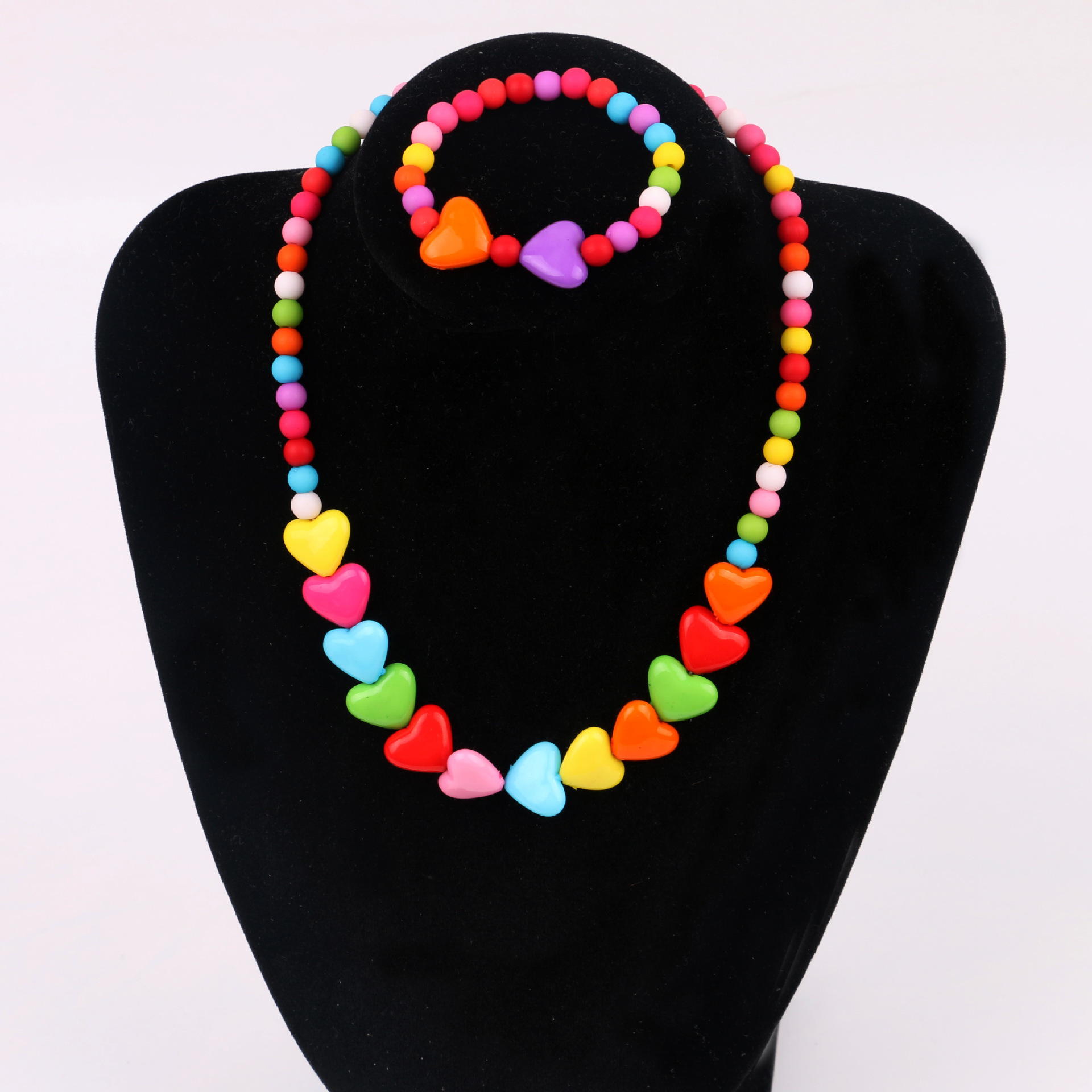 韩国风儿童项链套装 批发小女孩首饰环保亚克力彩珠弹力项链手链