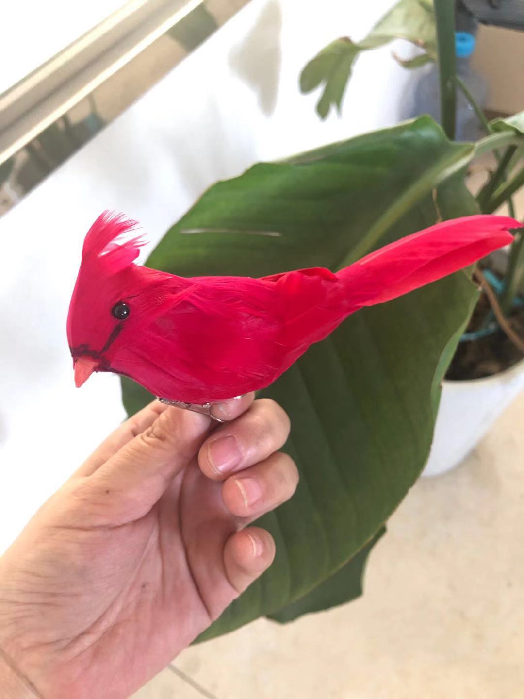 亚马逊圣诞装饰圣诞插件红鸟 仿真红色小鸟 园林园艺装饰红鸟