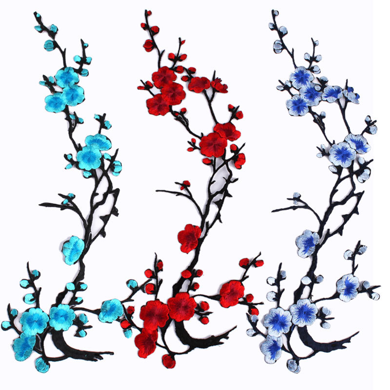 梅花刺绣布贴补丁花片旗袍服装辅料衣服绣花diy装饰大号背胶