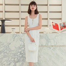 法式小众设计吊带裙子白色名媛气质无袖显瘦收腰连衣裙代发66000
