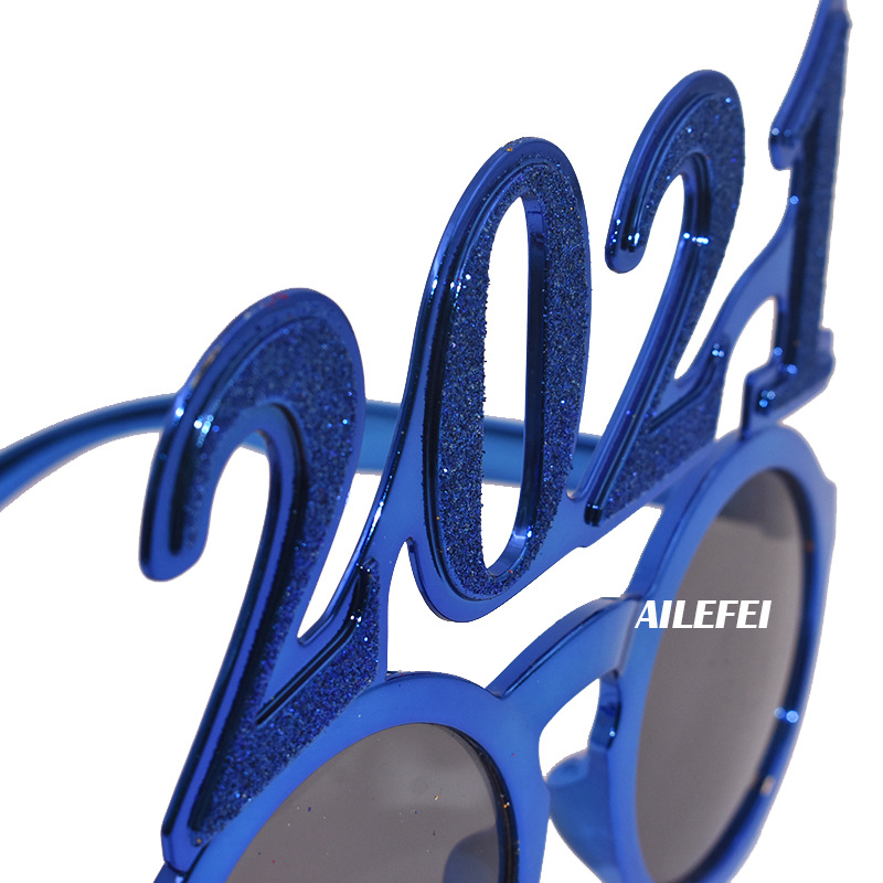 2021数字眼镜新年跨年道具用品 派对搞怪造型眼镜电镀葱粉