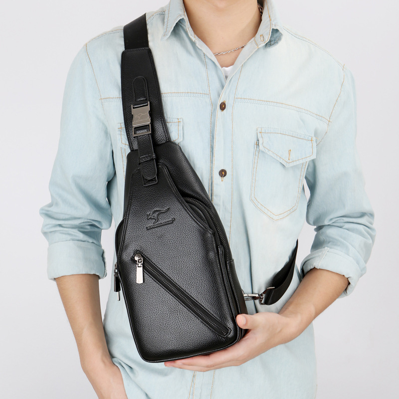 跨境新款袋鼠男士胸包带usb男胸包单肩斜挎包休闲骑行包