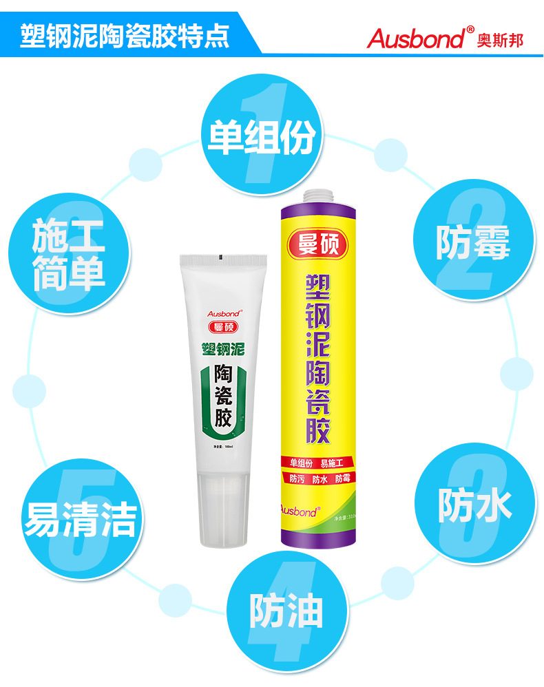 厂家直销曼硕塑钢泥家用填缝胶陶瓷胶防水防油防霉厨卫补漏涂料