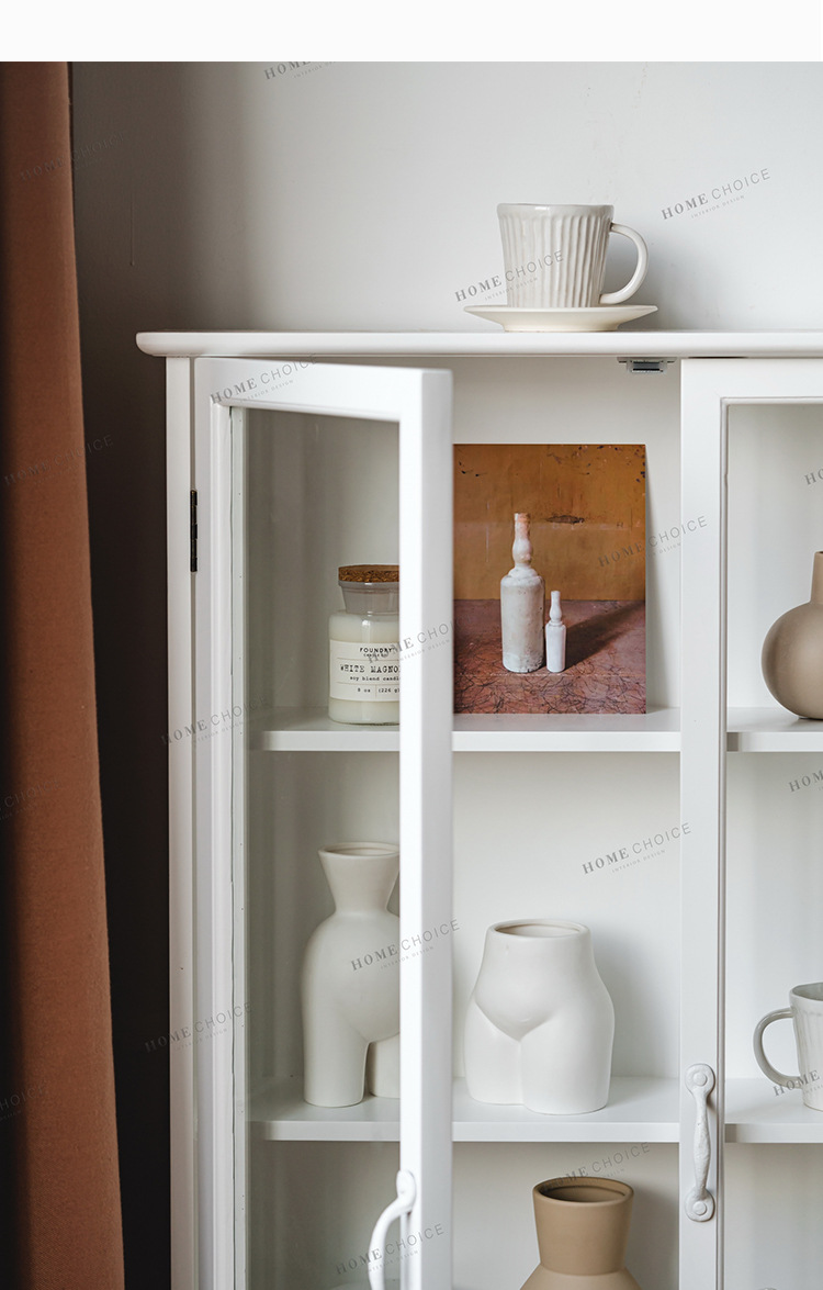 润家家居白色实木窄柜立柜美式带门酒柜子家用客厅壁柜落地展示柜