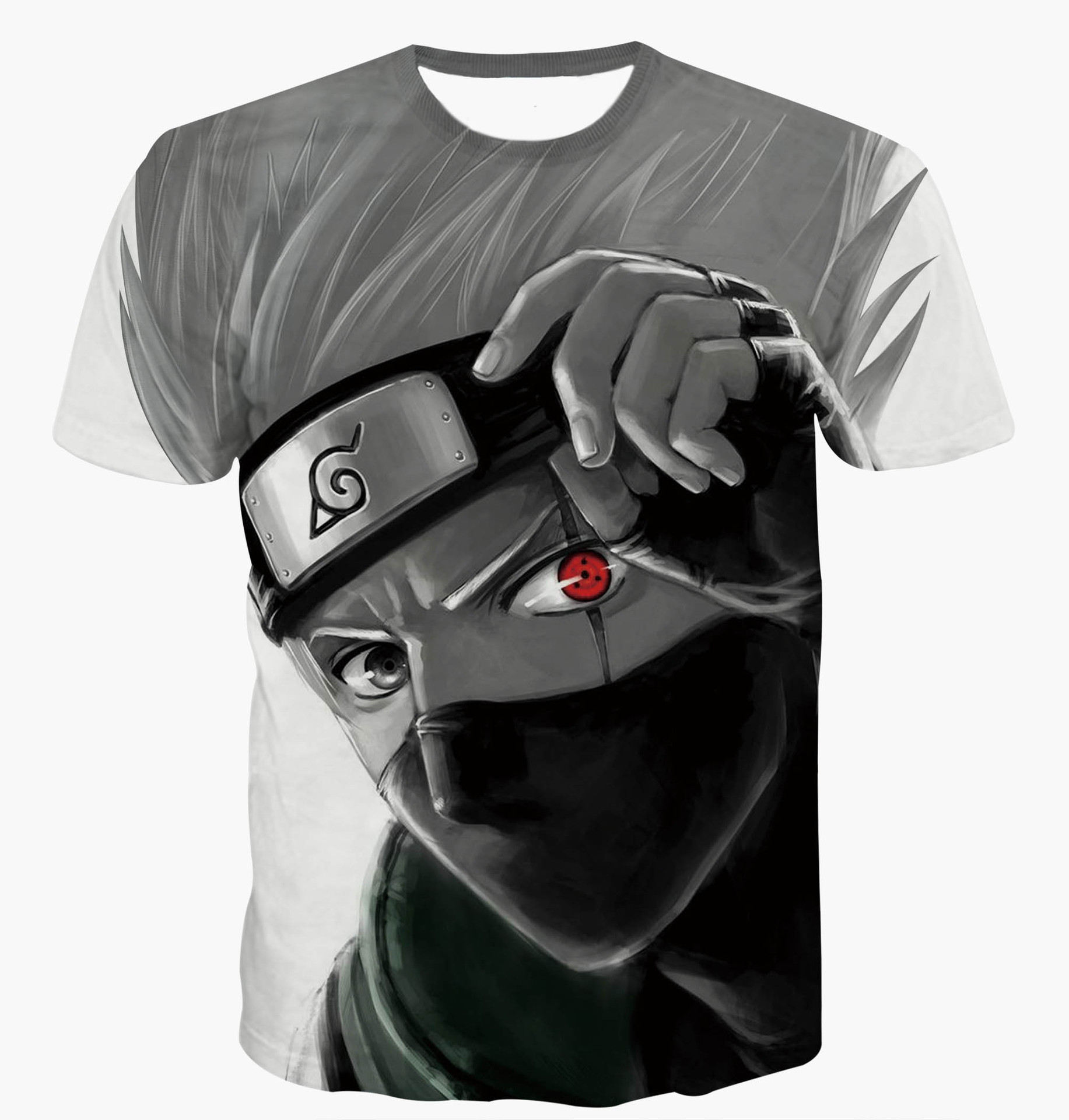 夏季亚马逊爆款t恤 火影写轮眼卡卡西印花短袖 跨境男装一件代发