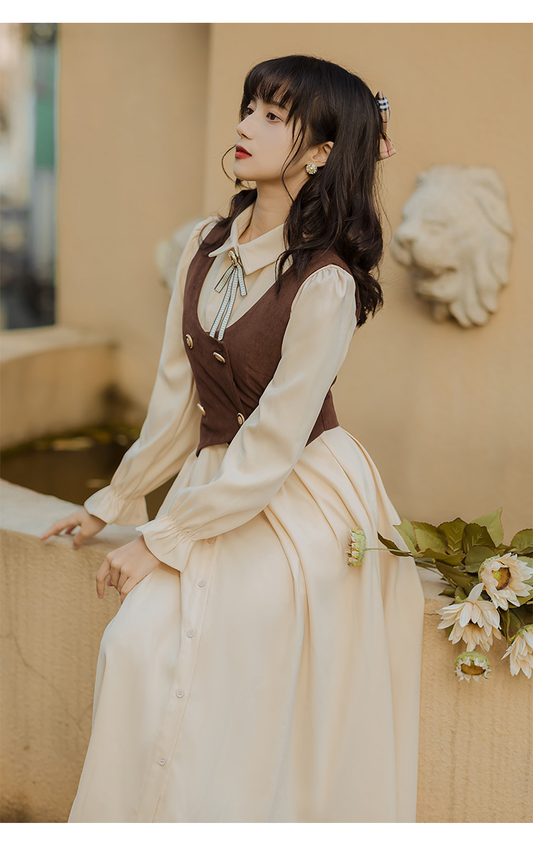2020秋冬新款复古法式马甲两件套装裙在逃公主连衣裙茶歇裙女批发