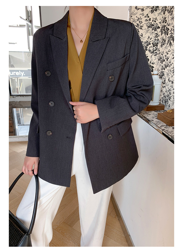 法式复古芥末绿小西服女小众设计感休闲百搭英伦风双排扣西装外套