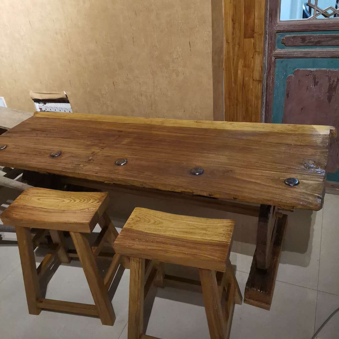 老榆木门板茶桌旧门板茶台老门板餐桌旧木桌复古酒吧桌风化旧木板