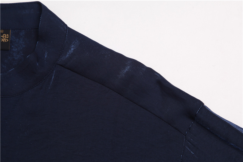 午夜蓝长袖衬衫缎丝迷人气质慵懒时髦荐