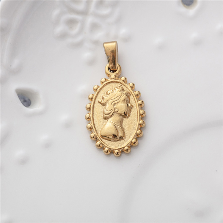 西方复古巴洛克文艺风花边少女头像项链锁骨链女 钛钢18k保色