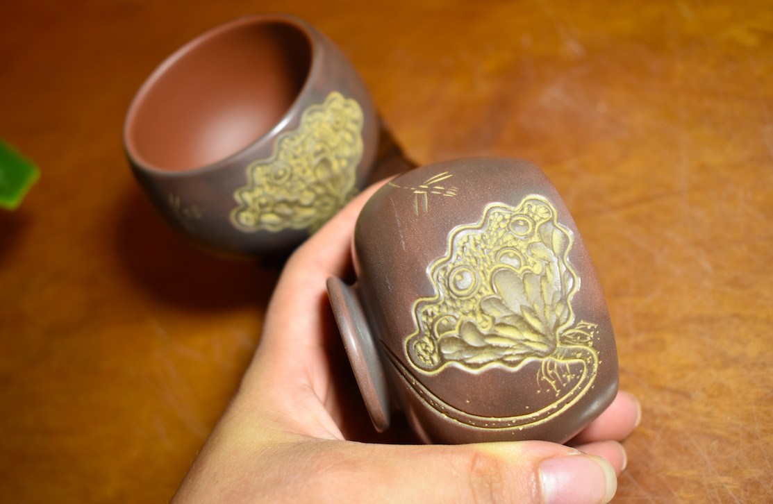 带低禅定杯荷花浮雕现货批发定制代发曾世军陶艺手工制作