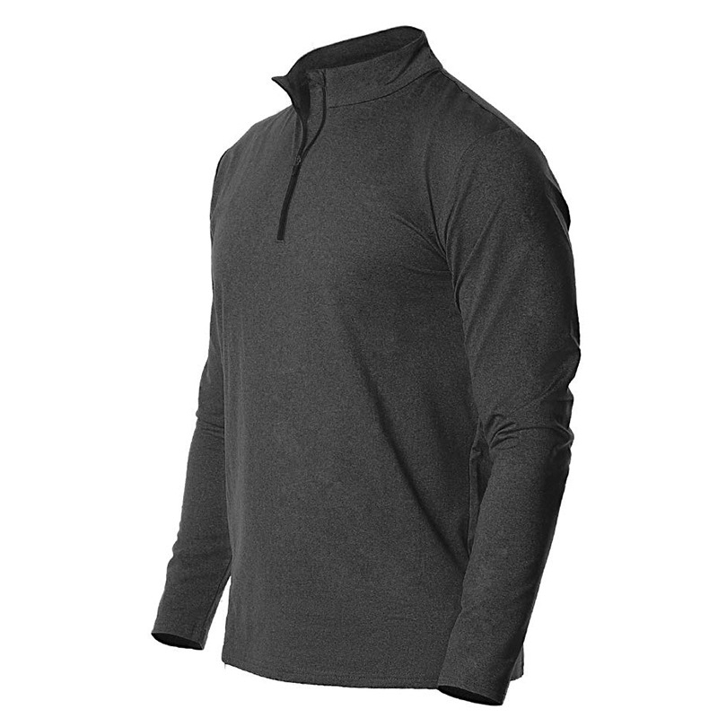 Autumn 2023 Amazon European and American Men's Long-Sleeved Quick-Drying Sports Running Pullover Half Zipper Solid Color Breathable T-shirt