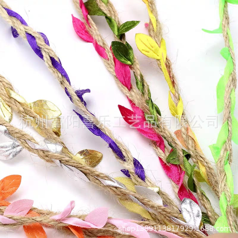 Manufacturers Supply Mulitcolor Leaves Tencel Hemp Rope DIY Decorative Materials Mori Fresh Vintage Ornament