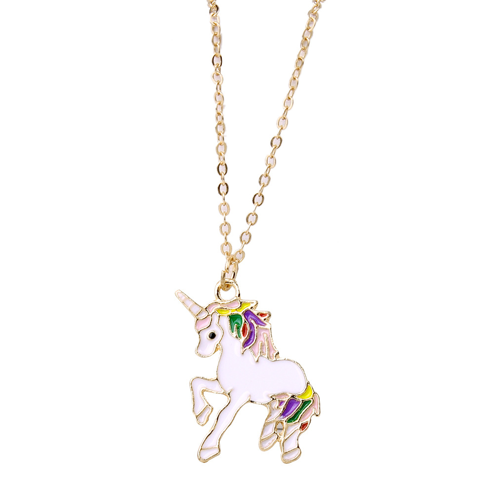 Europe and America Cross Border Ornament Wish New Oil Dripping Color Unicorn Necklace Temperament Female Clavicle Chain Long Sweater Chain