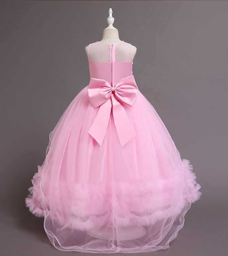 儿童礼服中长礼服裙夏季女童婚纱礼服绣花网纱公主蓬蓬裙表演主持