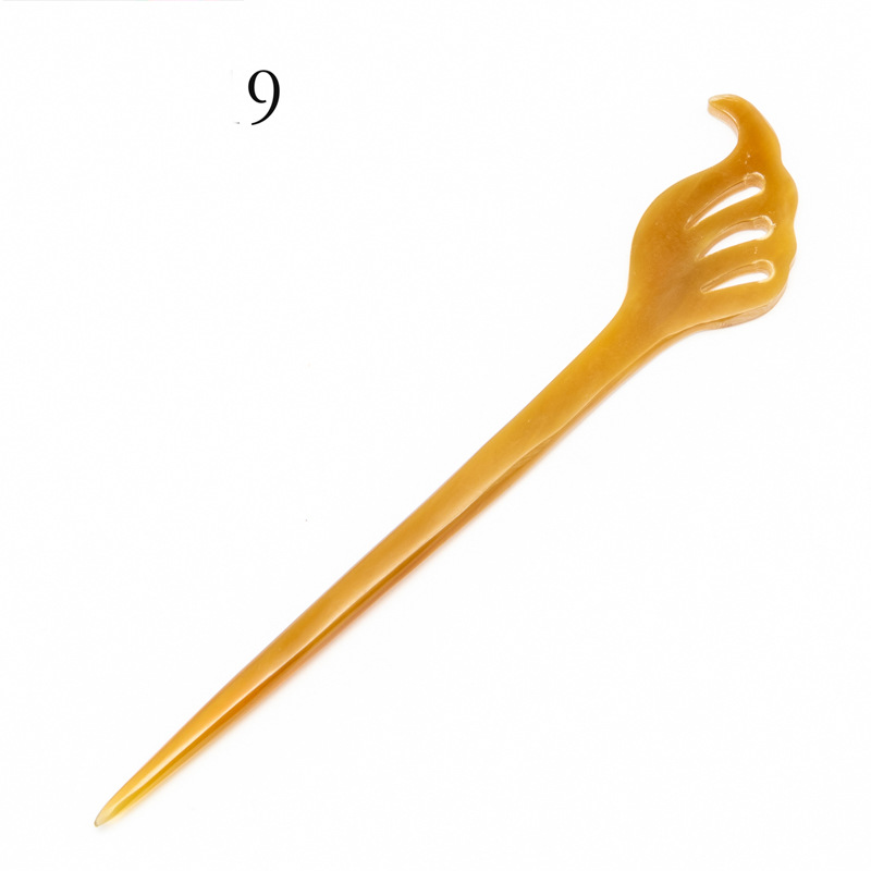 经典牛角发叉发饰 天然女式黄牛角发簪 手工打磨牛角簪子厂家直销