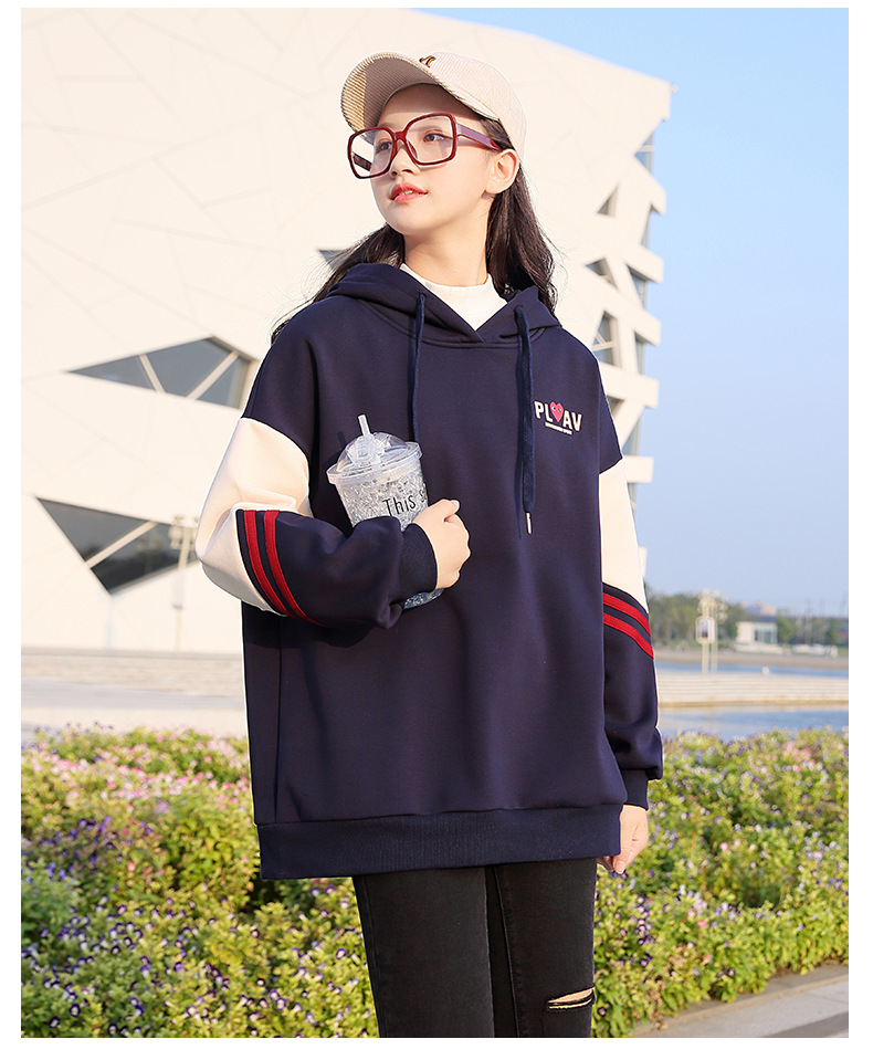初中生加绒卫衣秋冬季学院风新款韩版宽松少女高中学生连帽上衣潮
