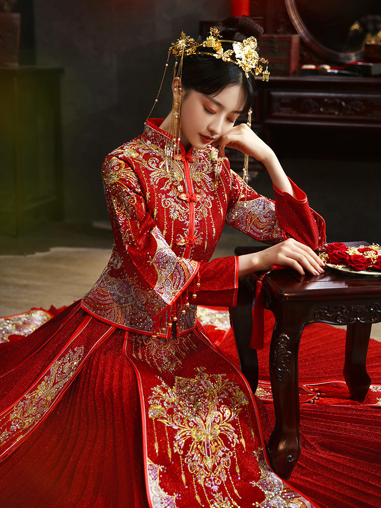 秀禾服2020新款新娘女结婚中式嫁衣敬酒服小个子凤冠霞帔婚纱秀禾