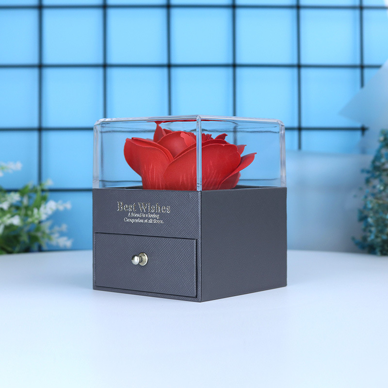 Single Flower Preserved Fresh Flower Rose Gift Box Drawer Acrylic Necklace Box Jewelry Box Bracelet Jewelry Box