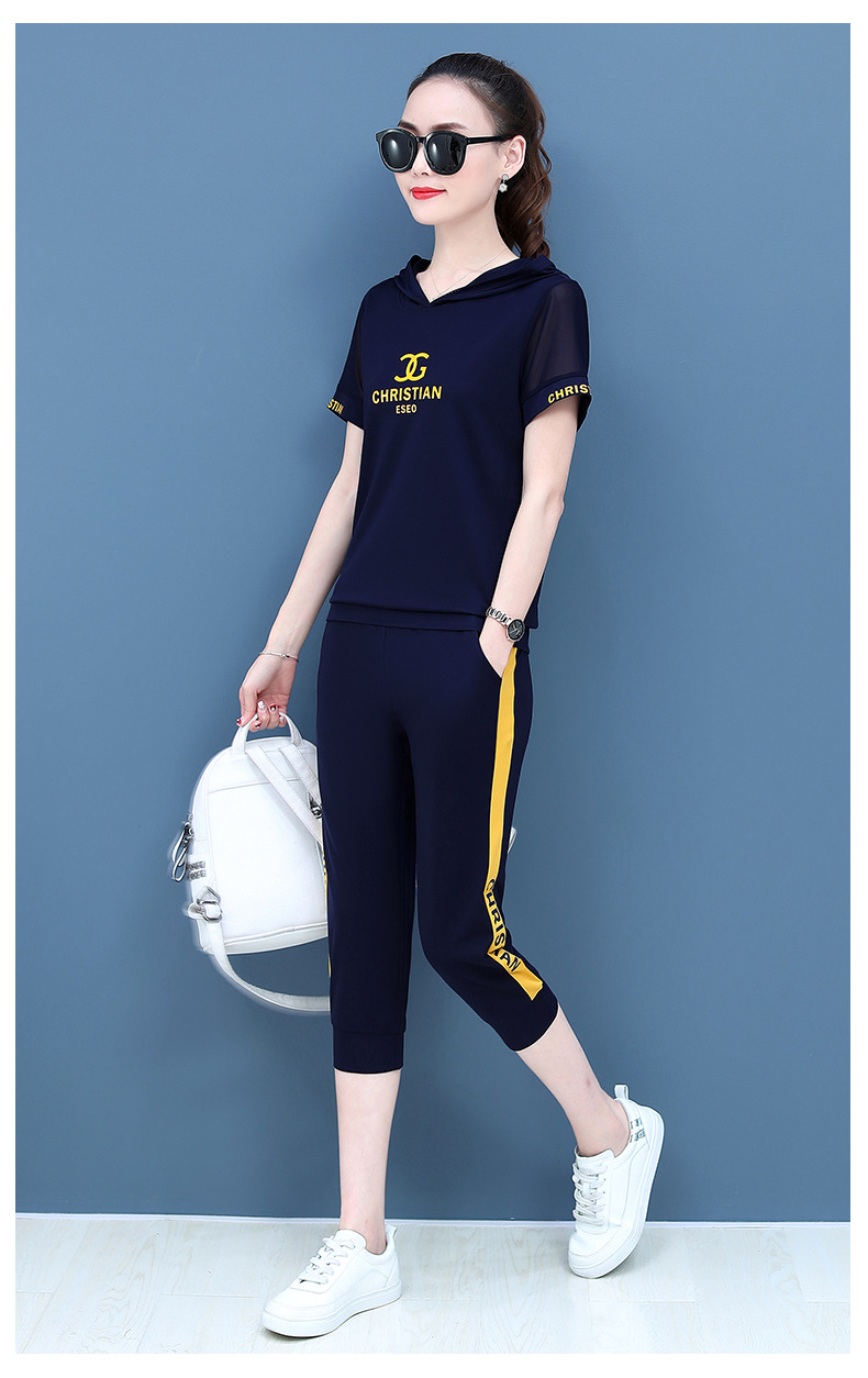 运动套装女夏季2020新款休闲女装宽松韩版短袖时尚连帽夏天两件套