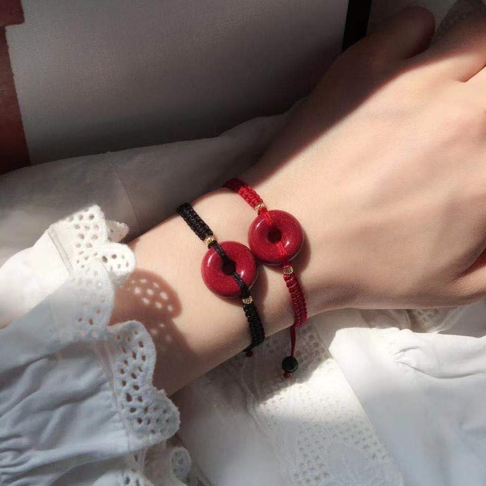 高含量紫金朱砂平安扣红绳手链 辰砂工厂批发特价红绳直播爆款