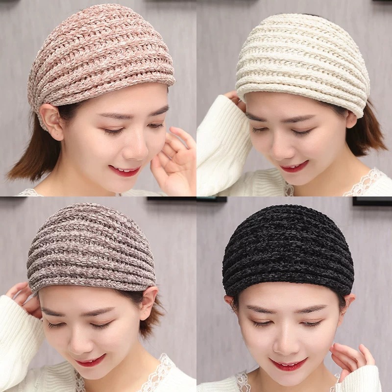 欧美针织双色花朵毛线发带护耳头套手工编织头带拼色保暖秋冬发饰