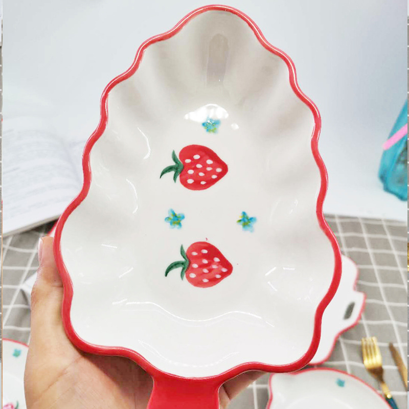 Retro Ceramic Small Cherry Bowl Breakfast Salad Bowl Fruit and Dessert Bowl Online Influencer Cute Children's Home Cutlery Plate