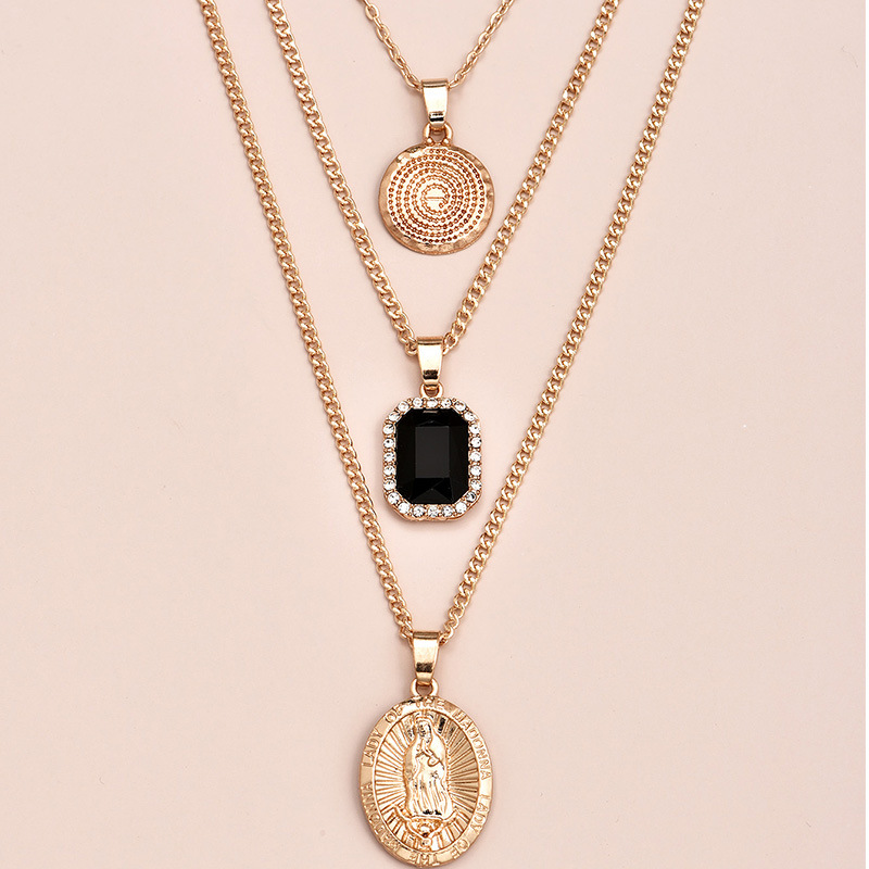 跨境专供街拍个性流行夸张皓石圣母玛利亚人头像多层项链套a0300