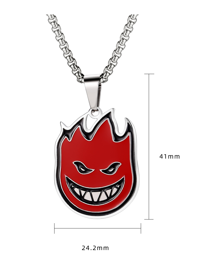 现货新款创意火星小火人吊坠项链潮牌镶钻男士项链欧美风批发