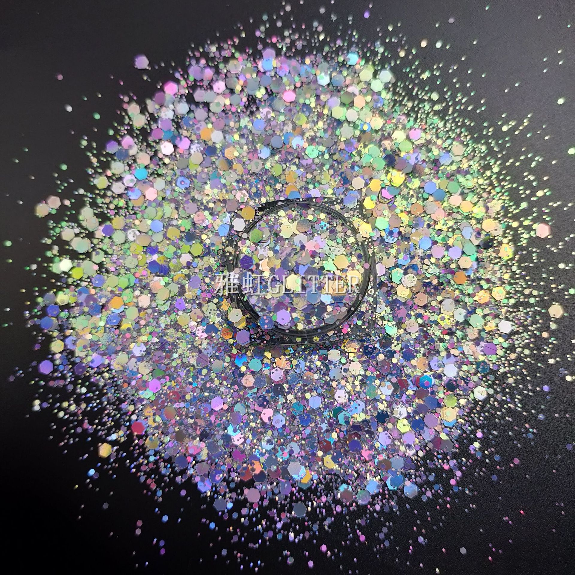 厂家直销七彩渐变镭射银混合闪粉亮片 多彩镭射金葱粉 渐变金葱粉