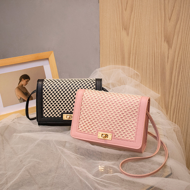 Summer 2022 New Fresh Sweet Girlish Mesh Small Square Bag Contrast Color One-Shoulder Crossboby Bag Women's Mobile Phone Bag