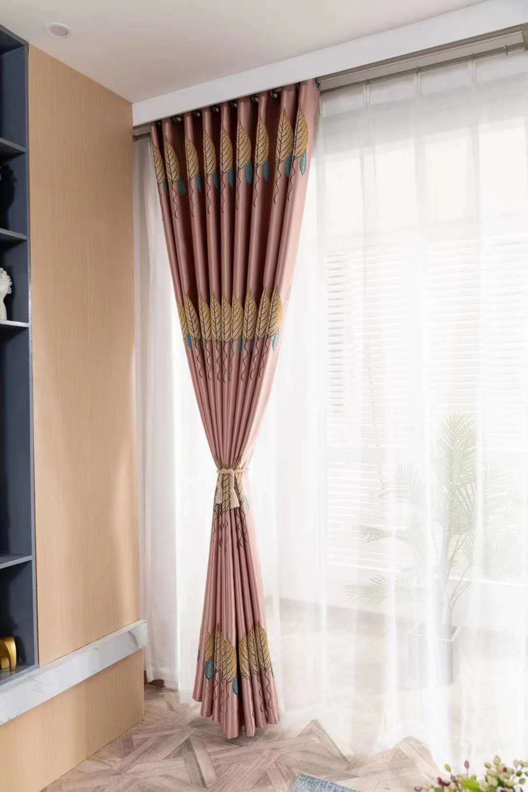 北欧风窗帘锦缎棉客厅卧室飘窗定制窗帘提花遮光窗帘布批发零剪