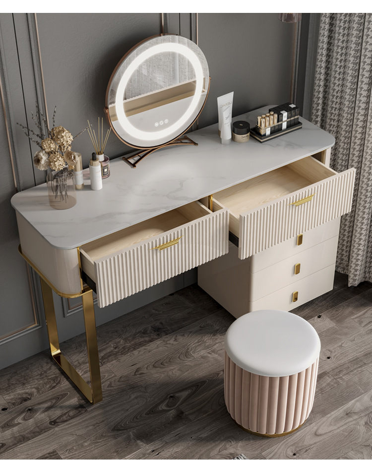 轻奢梳妆台收纳柜一体小户型卧室现代简约高档烤漆岩板带灯化妆桌