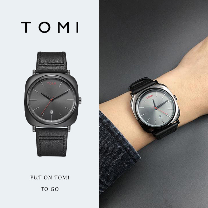 [Factory Direct Supply] Tomi Temi Square Calendar Business Men Non-Mechanical Watch Fashion Korean Style Student's Watch