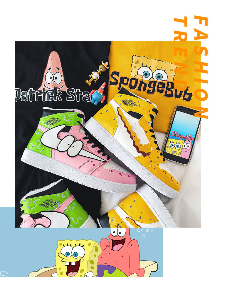 空军一号秋冬季男棉鞋海绵宝宝动漫高帮板鞋aj潮流休闲潮鞋r02-1