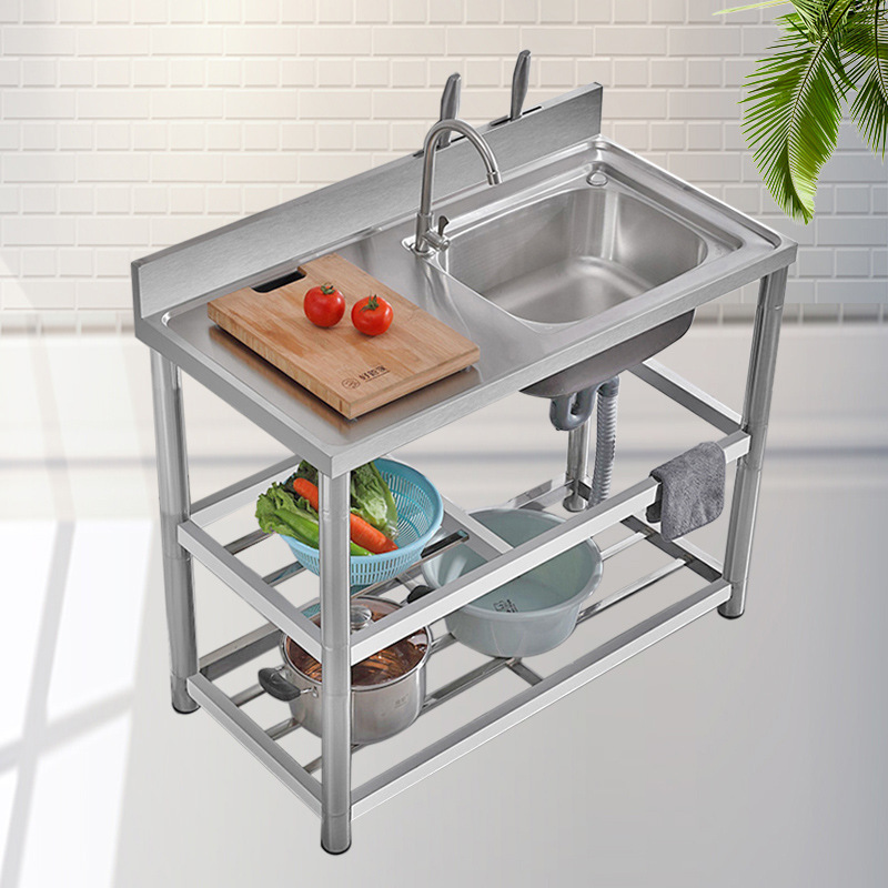 不锈钢水槽台面一体洗菜盆带支架工作台厨房洗碗池双盆单槽洗水池